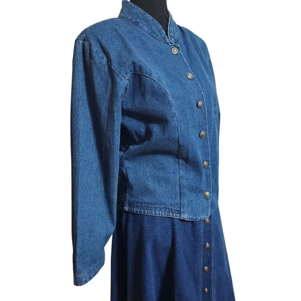 Vintage Waco Denim Outfit Womens Size 4 XS S Blue Jean Long Full Skirt Jacket